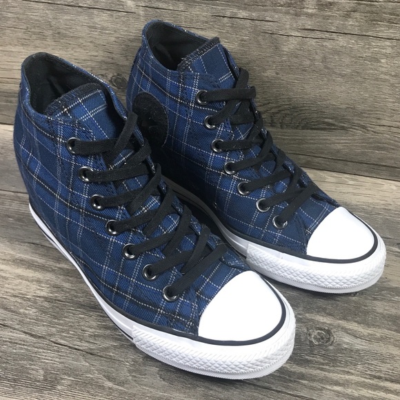blue plaid converse shoes